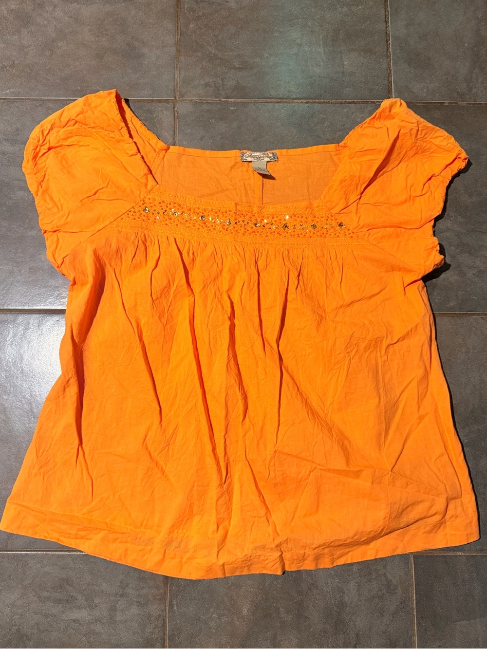 American Rag Orange Embellished Peasant Blouse
